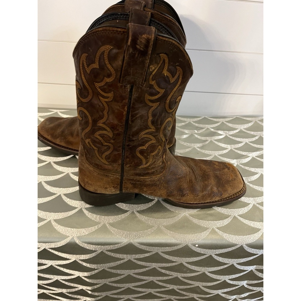 Justin Boots Mens 11D Brown Distressed Leather Wide Square Toe Western Cowboy